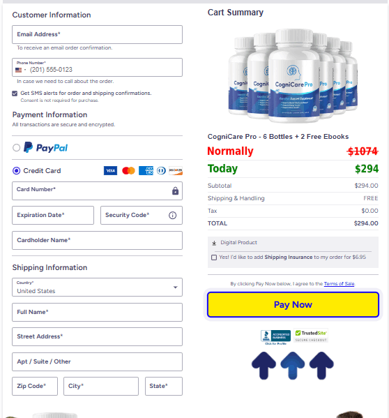 CogniCare Pro secure checkout page